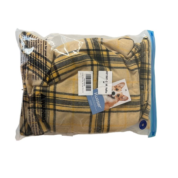 Kuoser Dogs‎ Size M Quilted Vest Jacket Reversible Yellow Plaid And Cream New - Picture 5 of 7